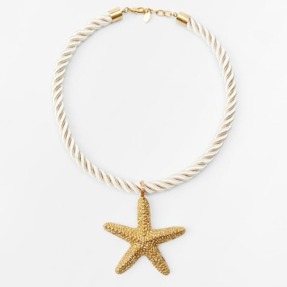ZARA NEW WOMAN SS23 GOLDEN SEA STAR ROPE SUMMER BEACH‎ NECKLACE
